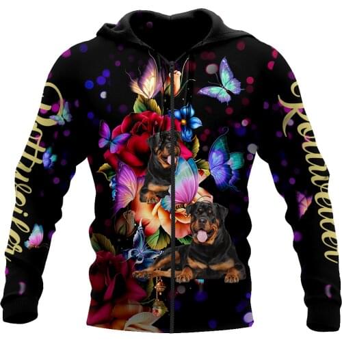 Beautiful Rottweiler And Butterfly 3D Printed Unisex Deluxe Hoodie Sweatshirt Pullover Casual Tracksuit Sudadera Hombre