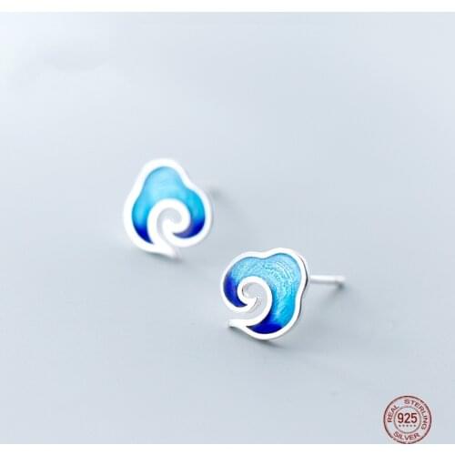 LKO 925 Sterling Silver Simple Fashion Wind Small Fresh Blue Gradient Cloud Stud Earrings For Women Fashion Jewelry Mini Earring