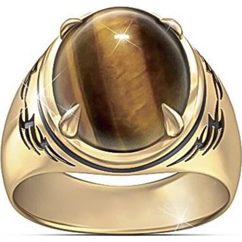 Copper Color Prong Setting Stone Ring Golden Color Band Luxury Jewelry Simple Design MIrror Face Dragon Paw Holder Gem Design