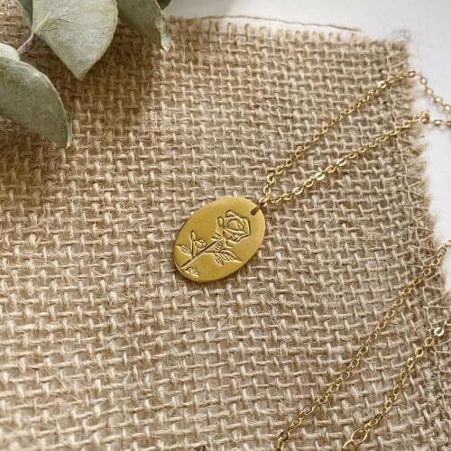 Fashion Rose Flower Charm Pendant Necklaces For Women Gift Vintage Coin Gold Color Chains Necklace Statement Jewelry Wholesale