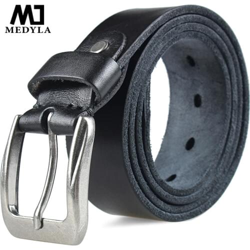 MEDYLA Fashion Mens Belt Top Natural Genuine Leather Sturdy Buckle Men Vintage Belt Suitable for Jeans Casual Pants