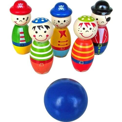 Children Wooden Bowling Set Indoor Outdoor Skittles Game Preschool Kids Toy