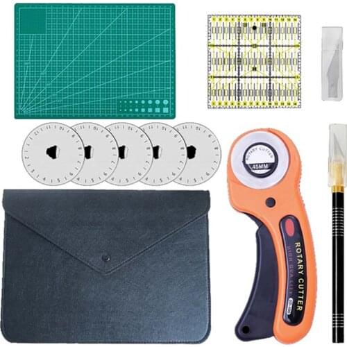 1Set Sewing Kit Clothing Leather Sewing Tool Hand Cutting Knife Patchwork Knife Ruler DIY Sewing Rotary Cutter Blades Fabric