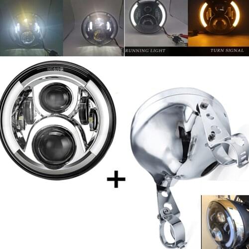 Chrome 7 Inch 60W DOT SAE E9 Motorcycle 883 Headlamp with angle eye Led Halo Headlight 7inch housing bucket trim ring Black