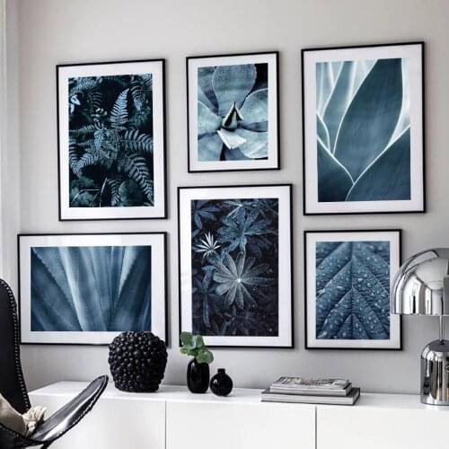 Wall Art Canvas Painting Blue Tropical Leaves Aloe Plants Nordic Posters And Prints Wall Pictures For Living Room Home Decor
