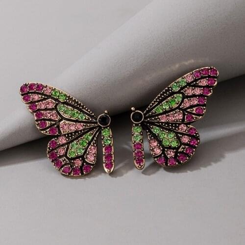 New Fashion Butterfly Wings Earrings Female Rhinestone Wild Personality Metal Earrings Sweet Romantic Jewelry