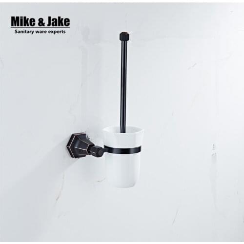 Luxury black bathroom toilet brush holder with Ceramic cup household toilet brush bath holder bathroom brush shelf accessories