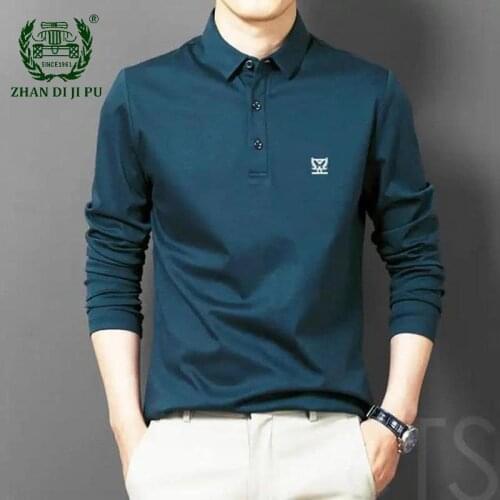 Natural Silk High Quality Polo Shirt Mens Casual Turn Down Collar Breathable Regular Fit Long Sleeve Polo Shirts Male Pullover