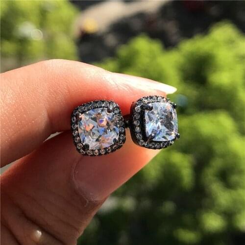 Square Zircon Stone Stud Earrings Vintage Rose Gold Black Color Wedding Earrings Luxury Female White Crystal Earrings For Women