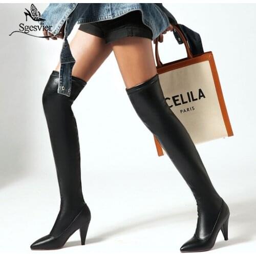 Sgesvier 2020 new arrival over the knee boots women pointed toe autumn winter high heels shoes ladies thigh high boots woman