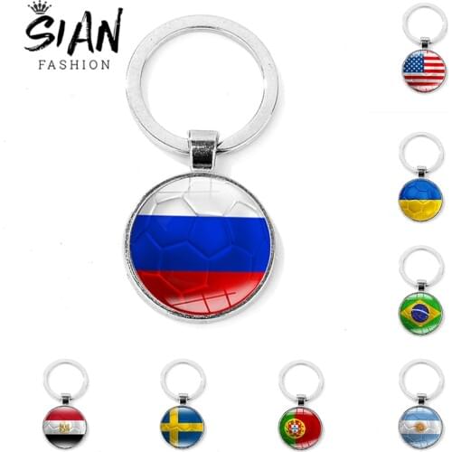 SIAN Fashion World National Flag Keychain USA UK Brazil Russia Creative Football Printed Key Chain Country Soccer Club Fans Gift