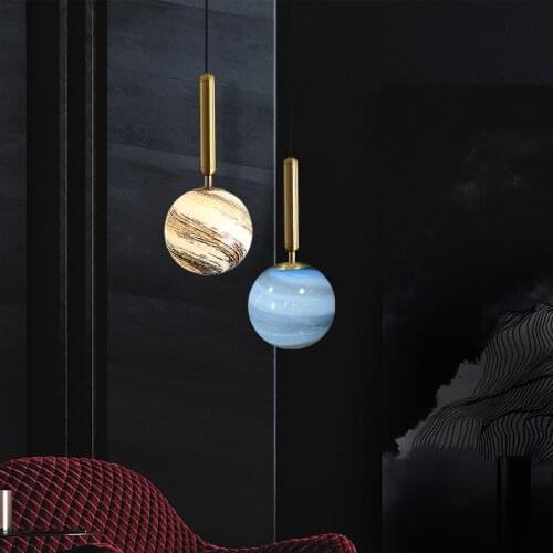 Modern Pendant Light Led Glass Nordic Hanging Lamp Lighting Fixture Living Bedroom Bedside Creative Planet Luminaire Suspension