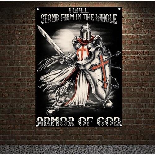 Medieval Warrior Legion Armor Banner Wall Chart Masonic Knight Templar Flag Brass Grommets Custom Polyester Printed Painting H9