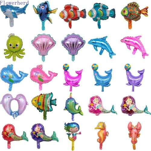 5pcs New Mini Marine Animal Balloon Cartoon Octopus Seahorse Shark Aluminum Film Balloon Childrens Toy Balloon Party Decoration