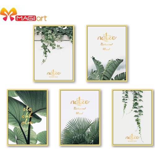 Cross stitch kits Embroidery needlework sets 11CT water soluble canvas patterns 14CT Modern style fresh green plants-NCMF284