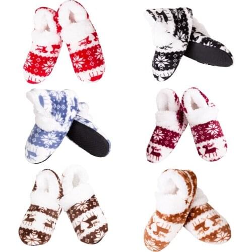Women Home Slippers Christmas Fawn Boots, Coral Fleece Printed Indoor Boots, Anti Slip Sole Cotton Slippers