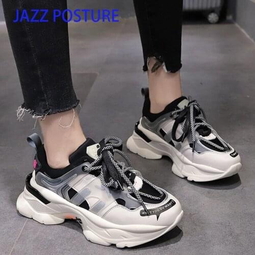 Women Sneakers Shoes black 2020 Spring Sport Thick Sole Lady Leisure Shoes Lace Up Comfortable Women Chunky Sneakers z719