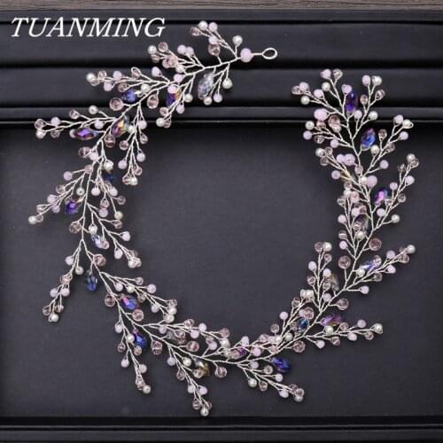 Ladies Hair Bands Light Purple Beads Bride Headbands Colorful Crystal Wedding Headbands For Bride Wedding Accessories For women