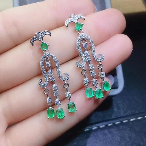 925 sterling silver real Natural Emerald stud earrings classic fine Jewelry new women gift 3*4mm