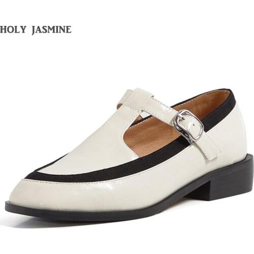 Color matching T-shaped shoes retro thick heel single shoes Pumps Female Comfortable Fine Professional Fashion Simple High Heels