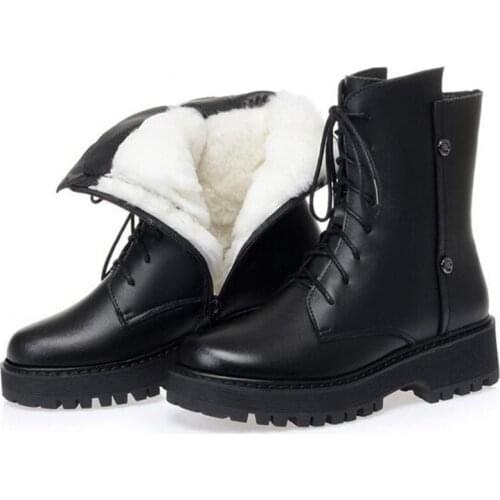 ZXRYXGS New Full Cowhide Autumn Boots Women Leather Boots Large Size Warm Shoes Inisde Plush / Wool Winter Boots Womens Boots