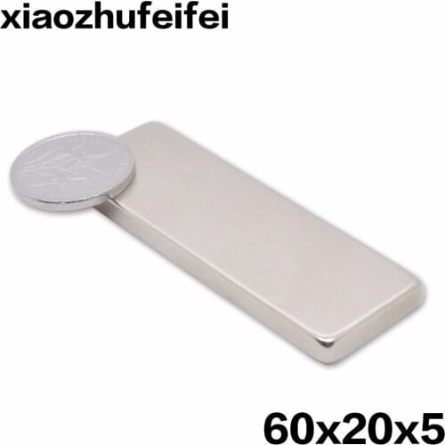 50pcs 60*20*5 N50 Big Super Strong Block Disc 60 x 20 x 5 mm Magnet Rare Earth Neodymium Magnets Craft Model Free Shipping
