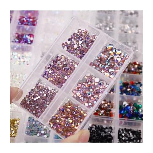 1 Box Crystal Nail Art Rhinestone Gold Silver All Color Flat Bottom Mixed Shape DIY Nail Art 3D Decoration In 6 Grid