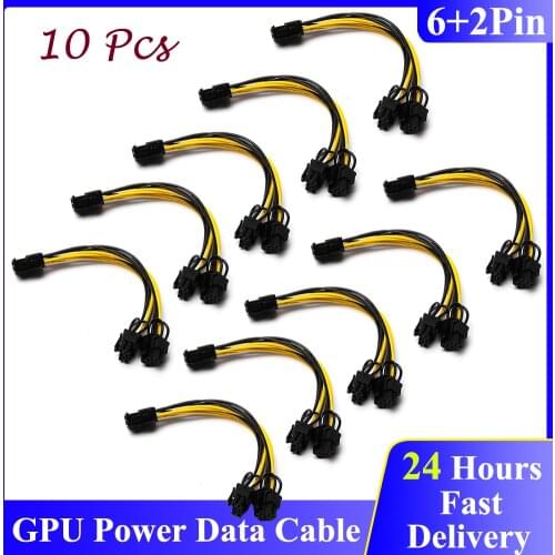 10Pcs 21/50cm 8Pin PCI Express to Dual PCIE 8(6+2) pin Power Cable Motherboard Graphics Card PCI-E GPU Power Data Cable Splitter