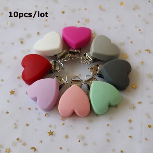 10Pcs Perle Silicone Pacifier Clip Heart Shape Baby Teething Necklace Clip BPA Free Silicone Baby Toys Nipple Holder Clasp