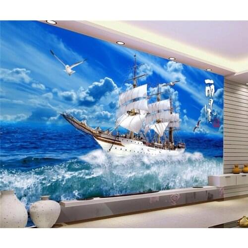 Custom 3D Wallpaper Blue Sky Sailing Ship Nature Landscape 3D Wall Mural Photo Wallpapers Living Room Study Murales De Pared 3 D