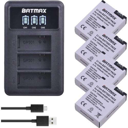 4Pcs 1250mAh Hero 3 Gopro Hero3 Battery Replacement + LED Dual USB Charger for GoPro Go pro Hero 3 3+ Cameras