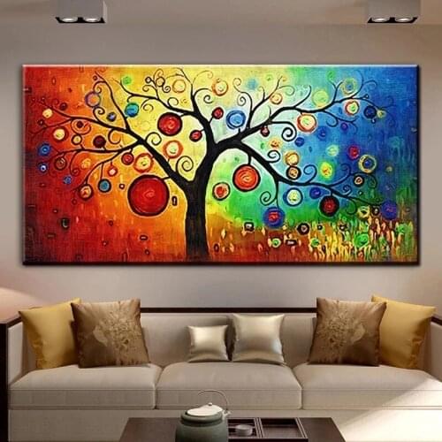 Abstract colorful Tree Canvas Painting Flower Plants Tree of Life Wall Art Print Poster Home Bedroom Living Room Decoration