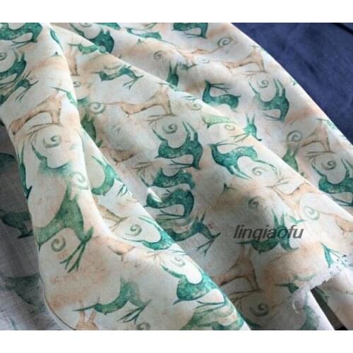 Abstract deer printing and dyeing high-grade ramie fabric Nordic minimalist style dress cheongsam cloth High-end linen fabric