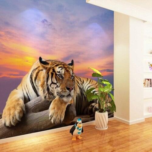 Bacaz Large Chinese Tiger Animal Vinyl Wallpaper Photo Murals for Living Room Kindergaten 3d Animal Wall paper Papel Murals