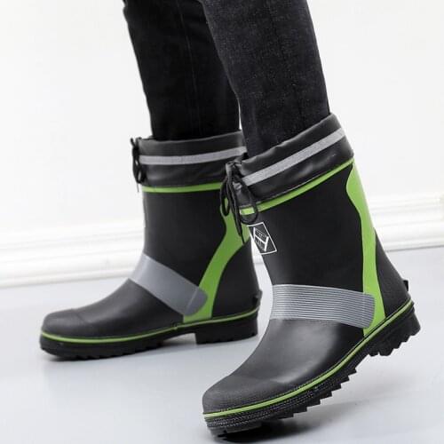 Size 46 Mid-Calf Rubber Rain Boots For Men Flat Fishing Shoes Shallow Waterproof Shoes Fashion Mens Water Boots Rain Shoes F61