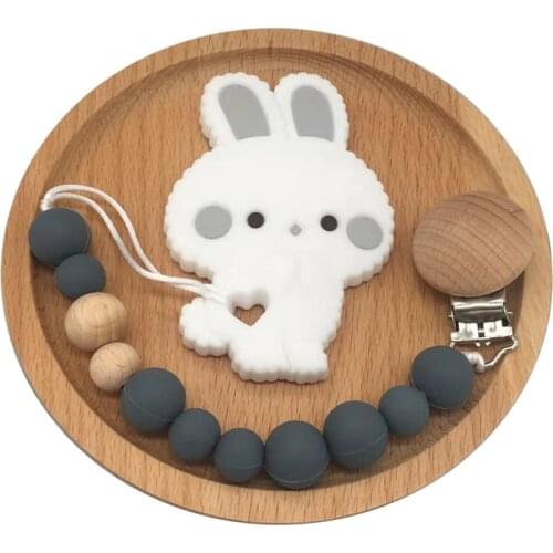 Baby Teether Pacifier Clips Chain Rabbit Teething Chew Silicone Rodents Teether Bead BPA Free Dummy Clip Toy Silicone Beads
