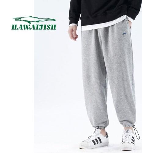 Hawaifish brand mens pants 2021 spring and autumn sports straight casual pants loose cotton drawstring youth pantalones hombre