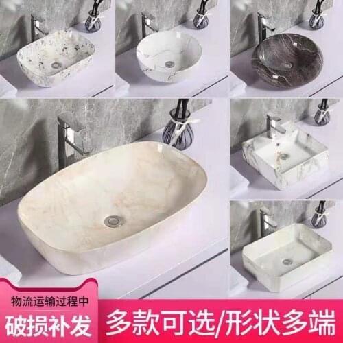 Nordic ceramic wash basin ceramic art imitation marble pattern above counter basin colored flower square pot without faucet