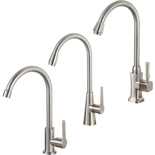 Classic Kitchen Faucet Brushed Process Swivel Spout Sink Faucet Curved Tube Single Cold Water Tap Deck Mounted Wash Basin Tap