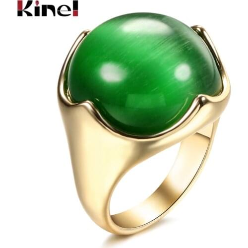 Kinel Hot Punk Green Ring Gold Color Luxury Engagement Jewelry Mosaic Natural Green Opal Rings For Women Boho Vintage Jewelry