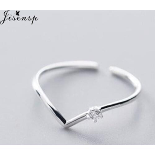 925 Sterling Silver Geometric Wave Letter V Adjustable Rings for Womene Girls Sweet Dazzling CZ Cocktail Ring Party Accessories