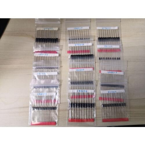 14Values=200pcs RL207 FR207 FR107 UF4007 1N4001 1N4004 1N4007 1N5817 1N5819 1N5404 1N5406 1N5408 1N5822 1N4148 Assort diode kit