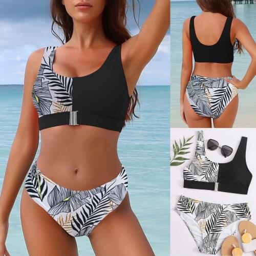 Hot spring high waist swimsuit womens printed solid color splicing swimsuit split Swimsuit Bikini 2021Dziewczyna w kostiumach