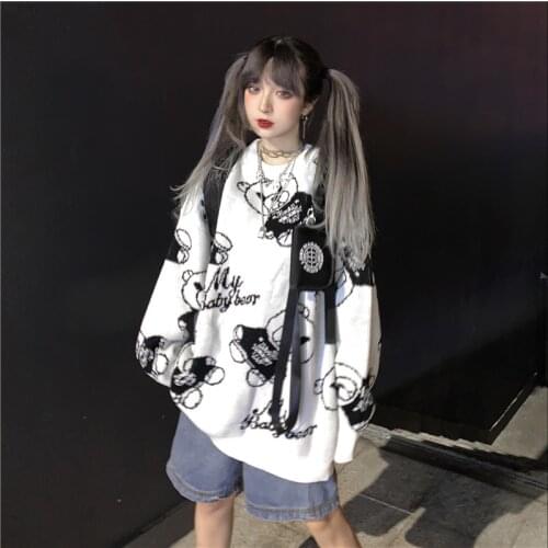 Fashion Hip Hop Sweater bear Cartoon Casual Loose Knitted Pullover Autumn Winter Cute Girls Jumper Couple Unisex Oversize Design