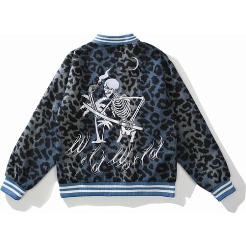 Retro Vibe Leopard Skull Embroidery Stand Autumn Jackets for Men and Women High Street Oversize Casual Windbreaker Jackets
