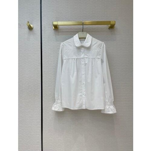New ladies fashion 2021 long sleeve sexy retro embroidery pure cotton white small shirt 0118