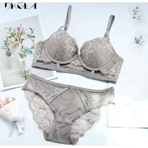 New Brown Brassiere Deep V Push-Up Bra Set Sexy Hollow Women Lingerie Set Embroidery Underwear Cotton Thick Brand Bras C D Cup