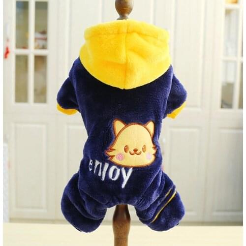Pet Clothes Winter Warm Flannel Jumpsuit Hooded One Piece Dog Coat Cartoon Design Cloth Pet Dog Product