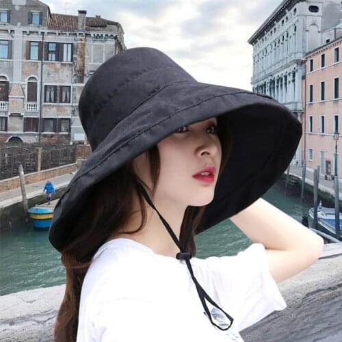 Women Bucket Hats Sun Protection Anti-UV Wide Brim Dome Foldable Caps Fedoras Beach Summer Solid Color Casual 2021 New Fashion