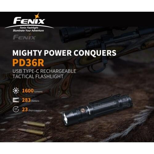 USB Type-C Charging Fenix PD36R 1600 lumens Ultra-compact Rechargeable Tactical Flashlight with 5000mAh Li-ion Battery